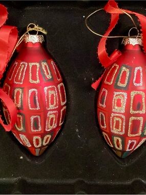 Festive Glass Holiday Ornaments - Set of 2 - 5.5 “ length